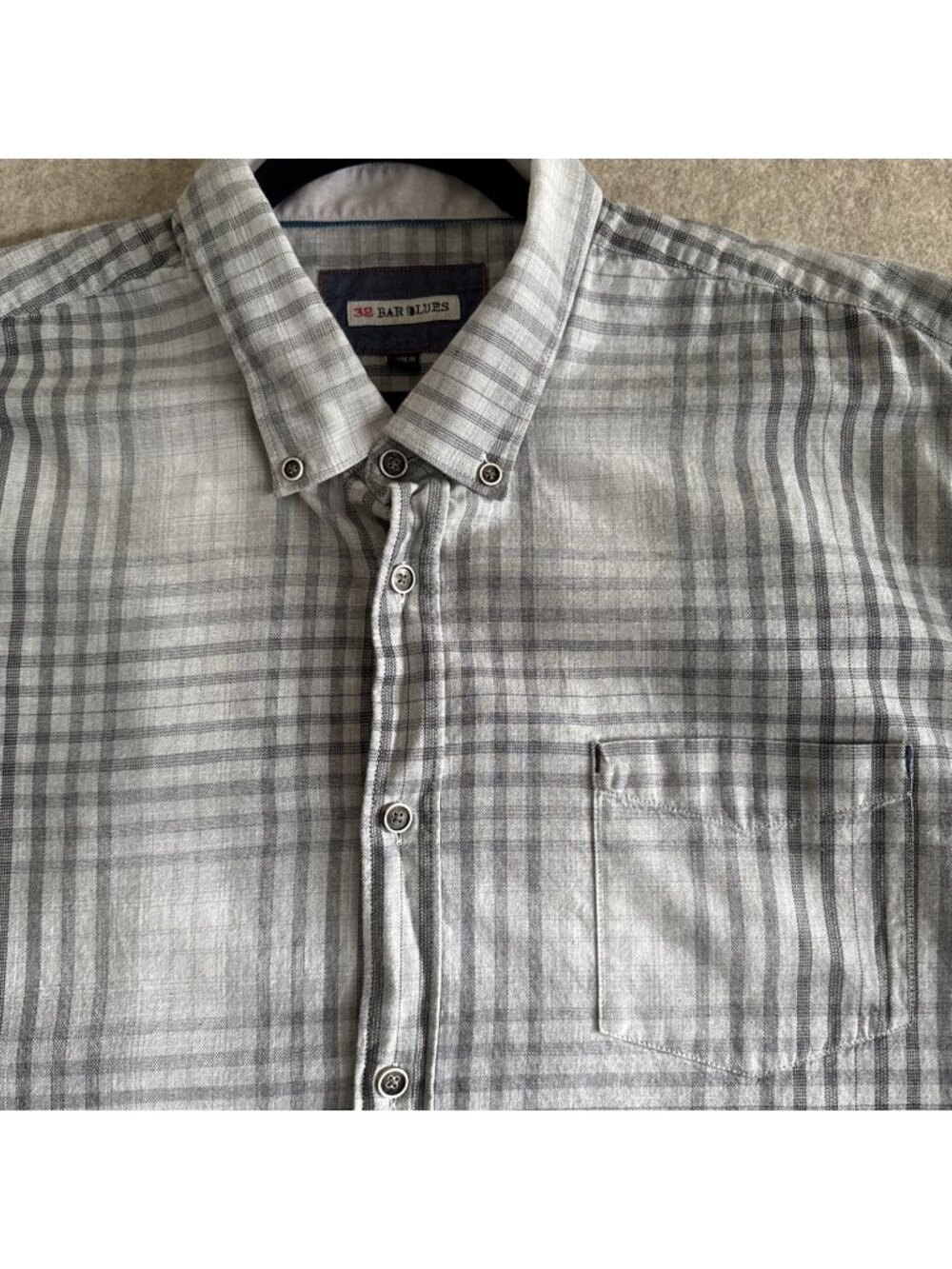 32 Bar Blues Button Down Shirt Mens 3XL Gray Plaid Cotton
